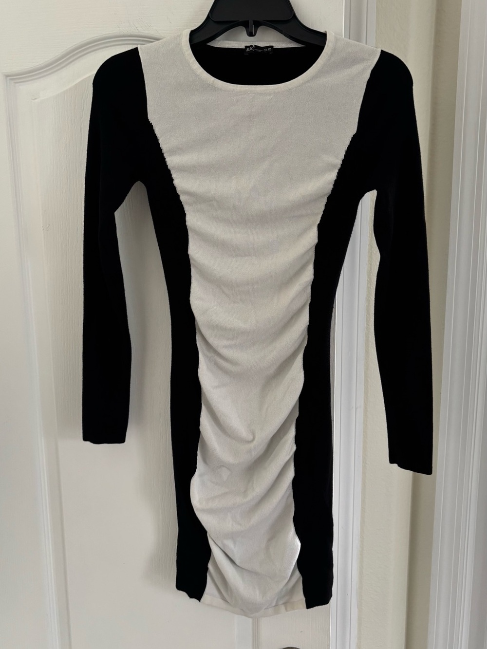 Express Black & White Ruched Bodycon Dress - Women